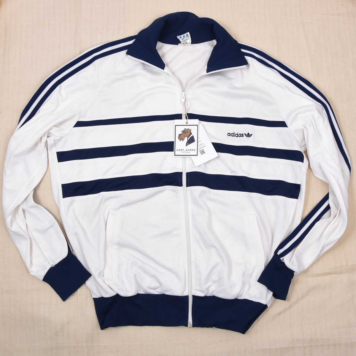 Vintage 1980er Adidas Trainingsanzug Gr. 52 Made in Austria - Marineblau/Weiß