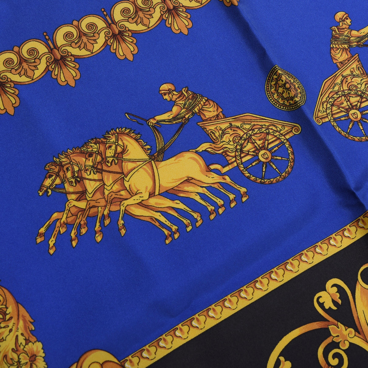 Jerome Leplat Silk Scarf 86cm x 86cm Made in Italy - Blue/Gold