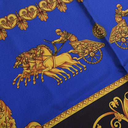Jerome Leplat Silk Scarf 86cm x 86cm Made in Italy - Blue/Gold