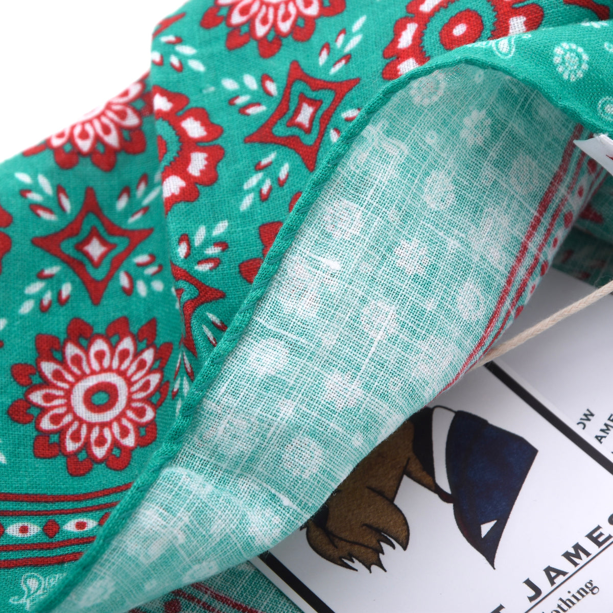 Emmett Hand MadeMedallion Linen Pocket Square - Green & Red