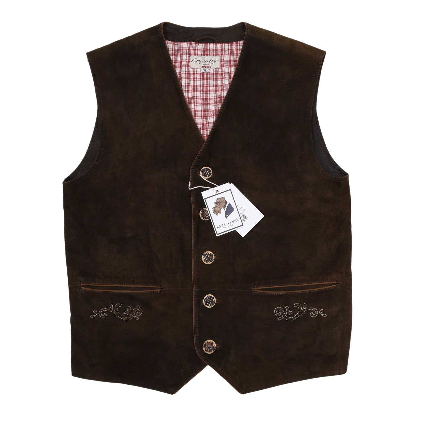 Country Maddox Ziegenvelourslederweste/Trachtengilet Größe 52 ca. 59,5cm – Dunkelbraun