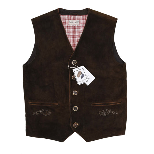 Country Maddox Goat Suede Vest/Trachtengilet Size 52 ca. 59.5cm - Dark Brown