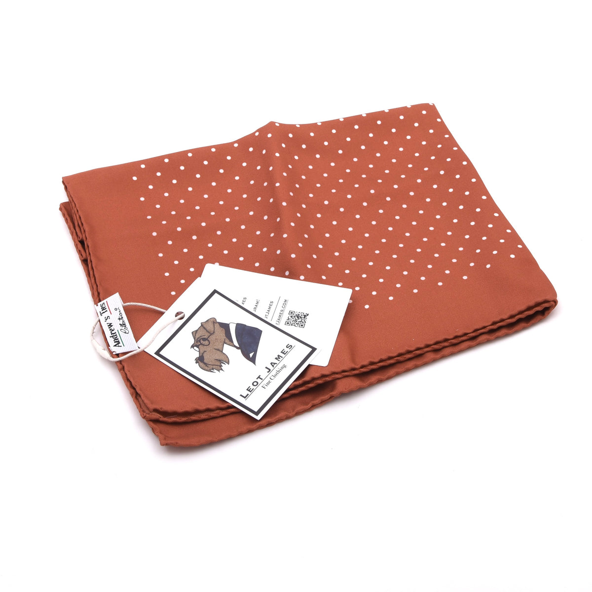 Andrew's Ties Collection Silk Pocket Square - Orange Polka Dot