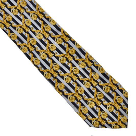 Gianni Versace Vintage Silk Tie ca. 146.5cm/9.5cm - Black/Silver Baroccco