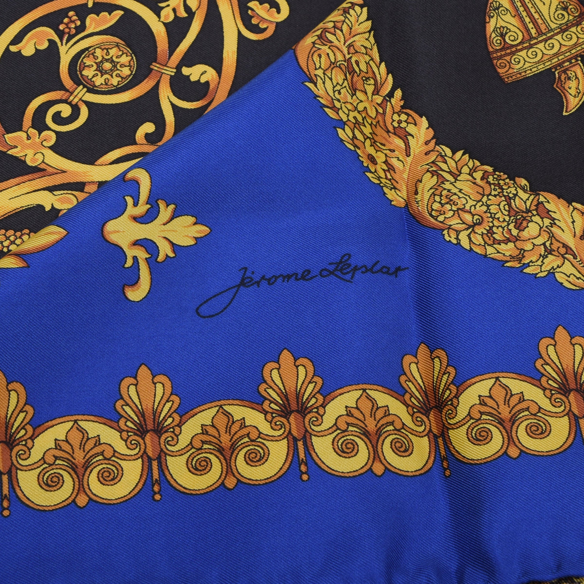 Jerome Leplat Silk Scarf 86cm x 86cm Made in Italy - Blue/Gold