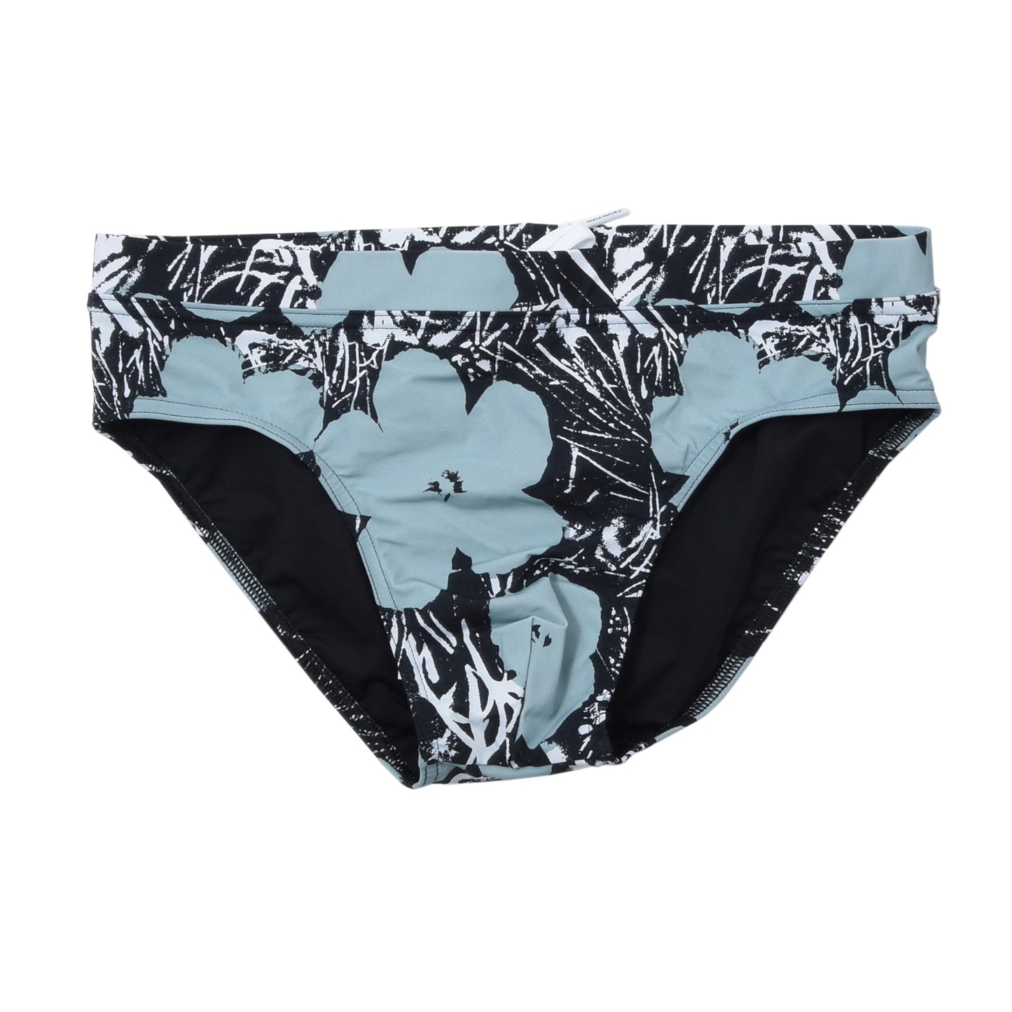 Neu mit Etikett: Andy Warhol x Calvin Klein Badehose, Größe M – Blau-Hibiskus