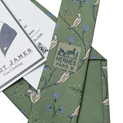 Hermès Paris Silk Tie 7185UA ca. 139cm/8.5cm - Green Doves