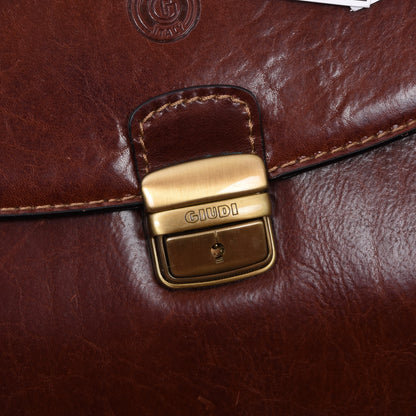 NWT Giudi Leather Messenger Bag ca. 26cm - Dark Brown