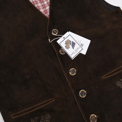 Country Maddox Ziegenvelourslederweste/Trachtengilet Größe 52 ca. 59,5cm – Dunkelbraun
