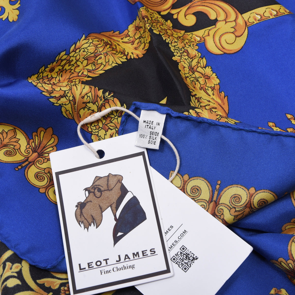 Jerome Leplat Silk Scarf 86cm x 86cm Made in Italy - Blue/Gold