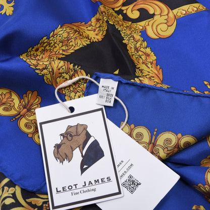 Jerome Leplat Silk Scarf 86cm x 86cm Made in Italy - Blue/Gold