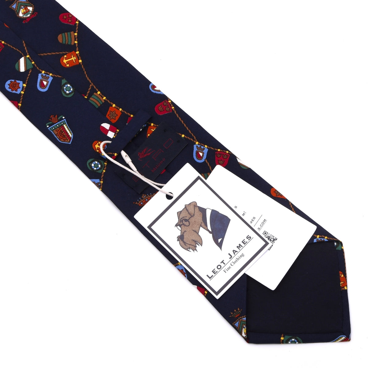 Etro Milano Seide Krawatte Made in Italy - Marineblau Nautical Wappen