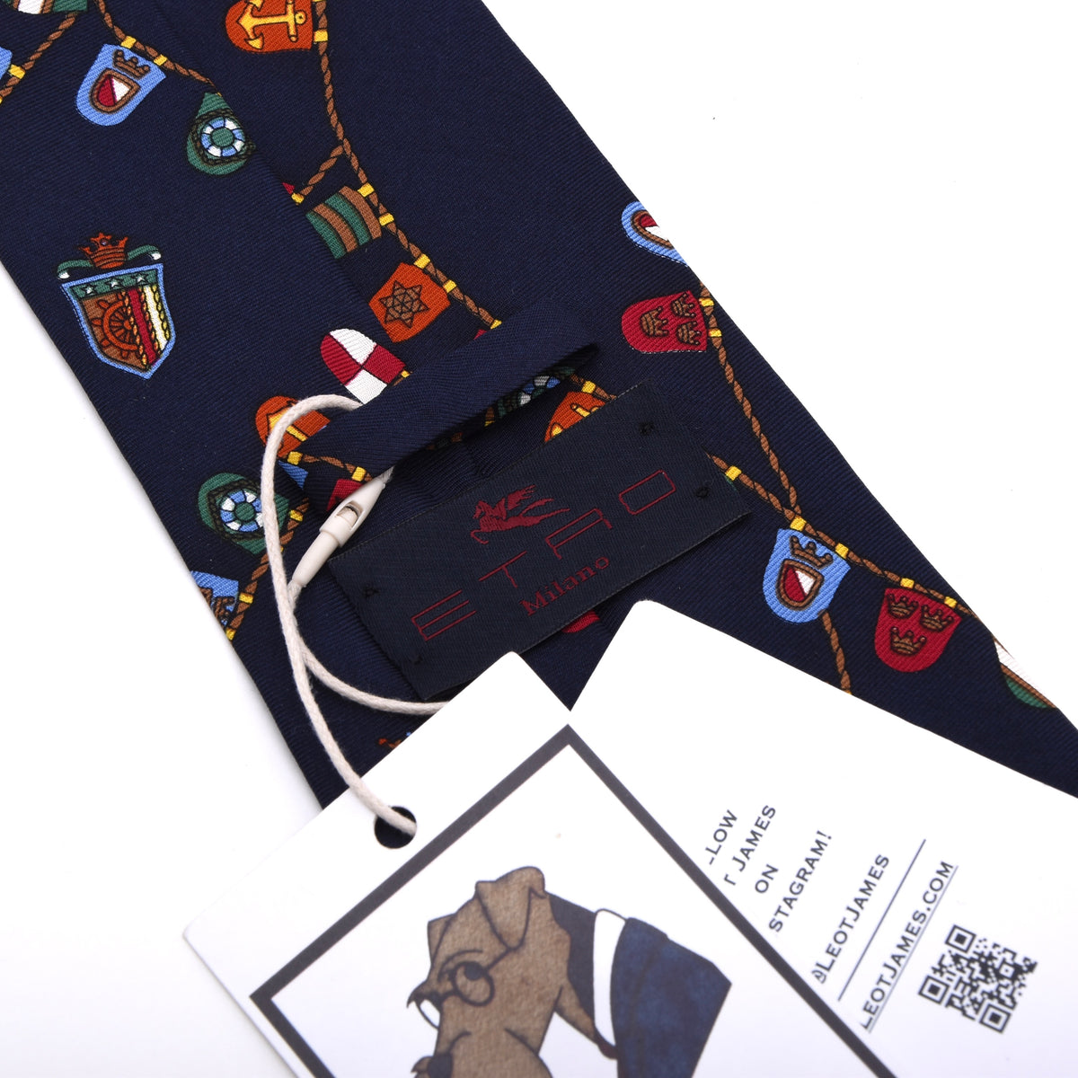 Etro Milano Seide Krawatte Made in Italy - Marineblau Nautical Wappen