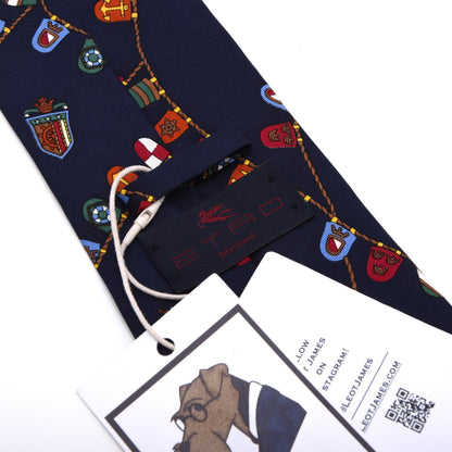 Etro Milano Seide Krawatte Made in Italy - Marineblau Nautical Wappen