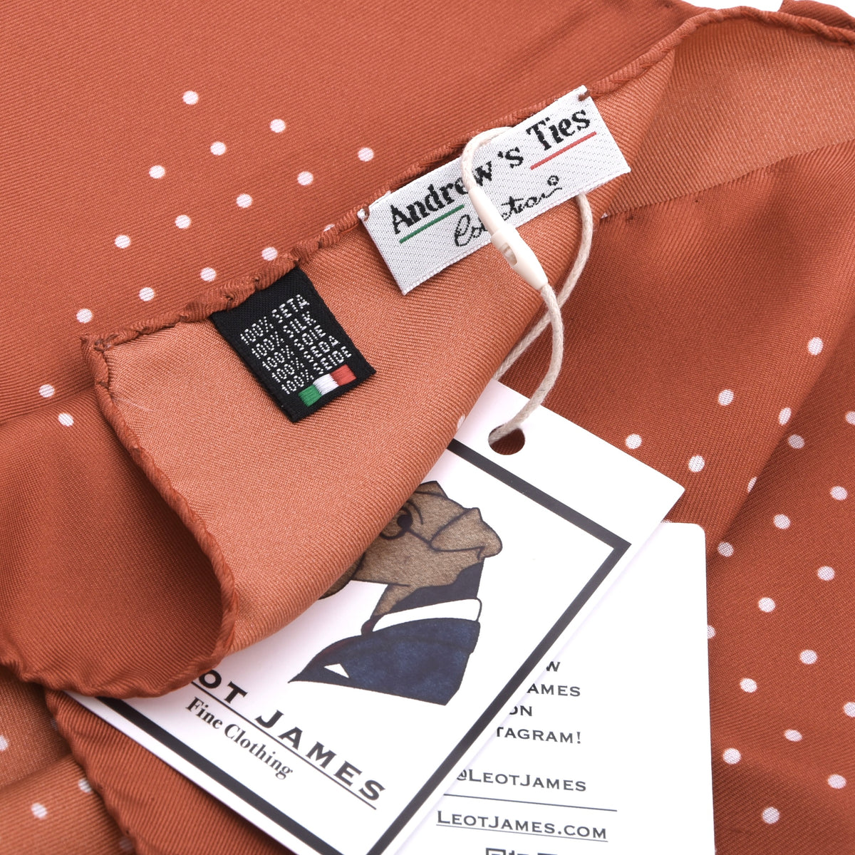 Andrew's Ties Collection Silk Pocket Square - Orange Polka Dot