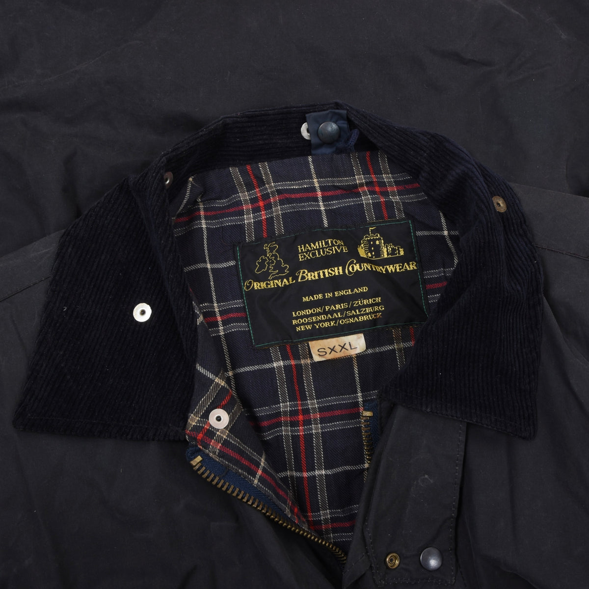 Hamilton Exclusive Waxed Jacket Size XXL Chest 79.5cm Made in England - Navy Blue
