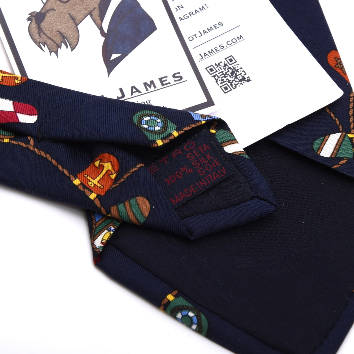 Etro Milano Seide Krawatte Made in Italy - Marineblau Nautical Wappen