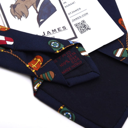 Etro Milano Seide Krawatte Made in Italy - Marineblau Nautical Wappen