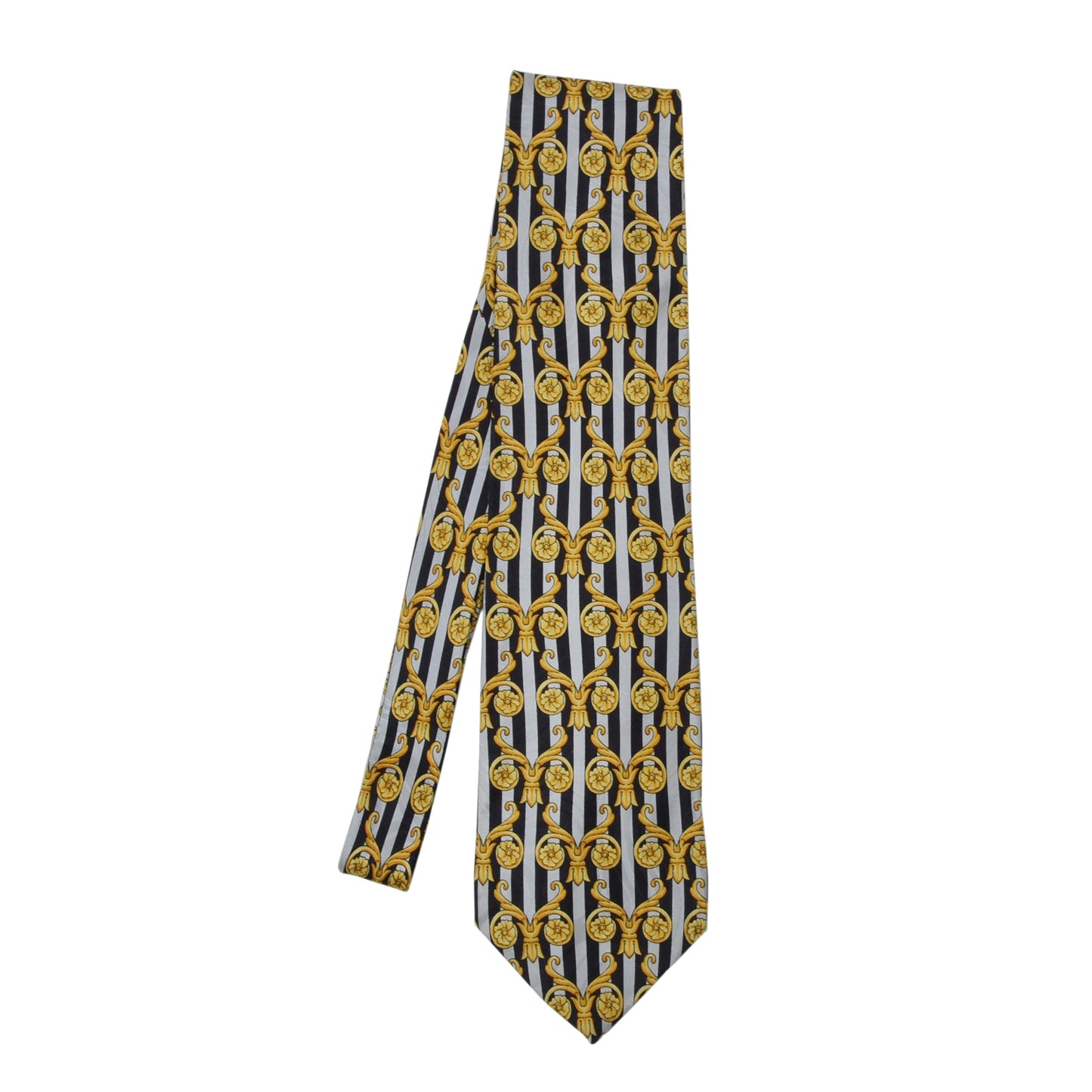 Gianni Versace Vintage Silk Tie ca. 146.5cm/9.5cm - Black/Silver Baroccco