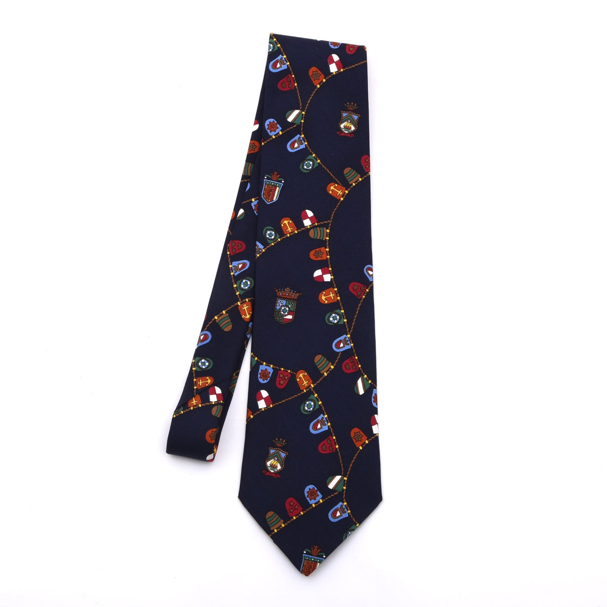 Etro Milano Seide Krawatte Made in Italy - Marineblau Nautical Wappen