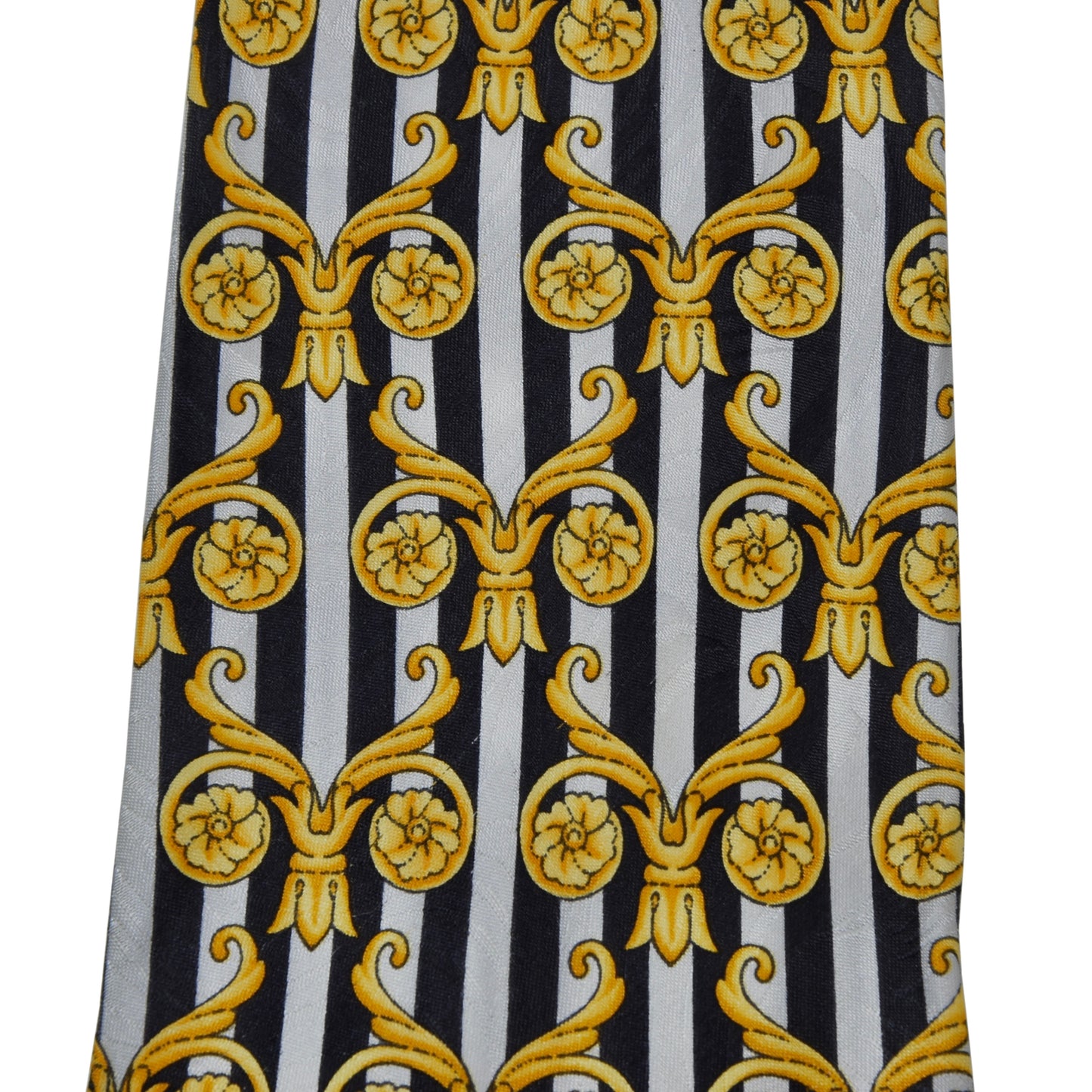 Gianni Versace Vintage Silk Tie ca. 146.5cm/9.5cm - Black/Silver Baroccco