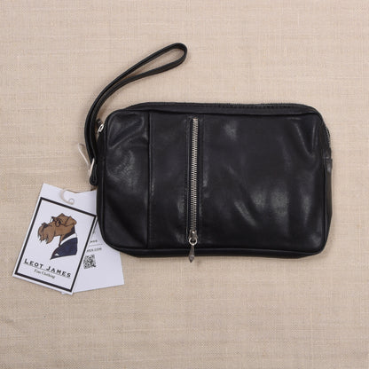 NOS Butterweich Leder Reiseetui/Pouch ca. 20cm - Schwarz