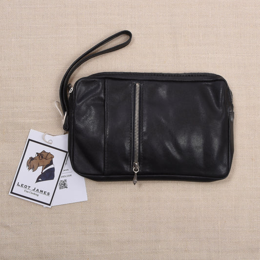 NOS Butter-Soft Leather Travel Pouch ca. 20cm - Black