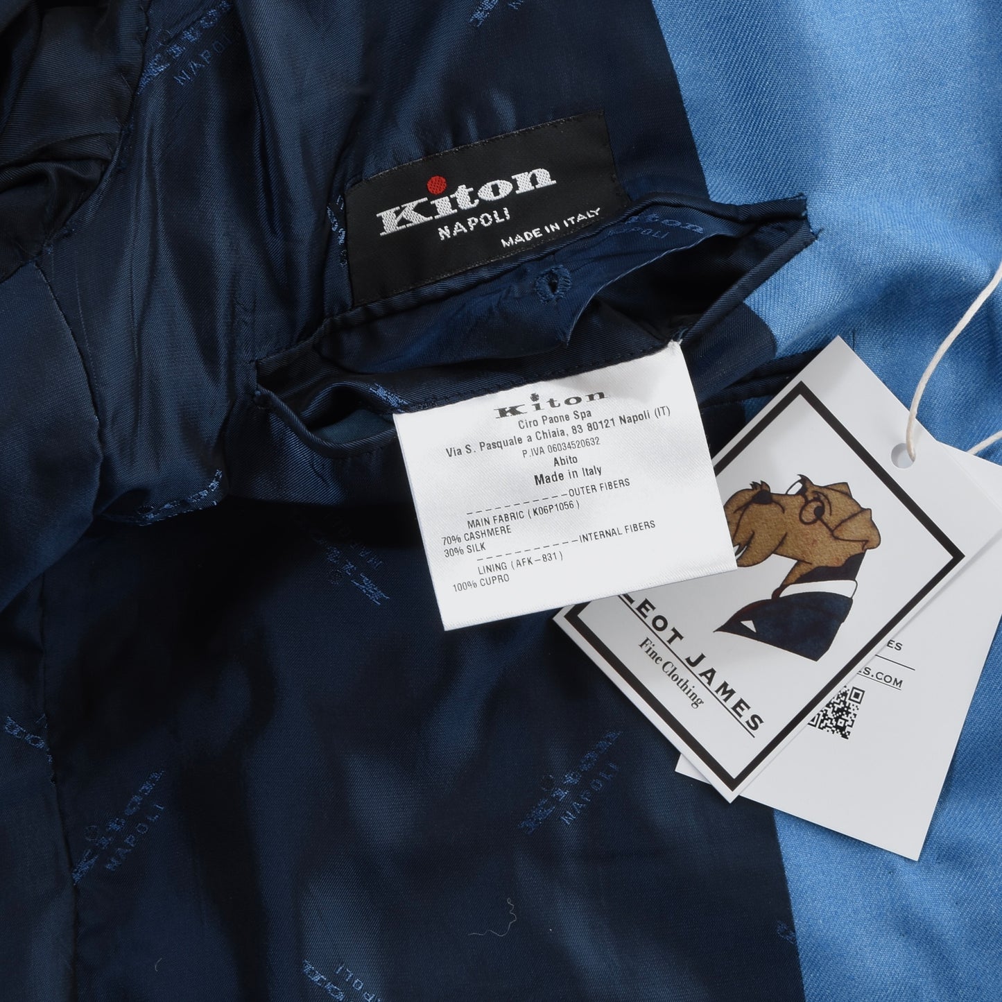 Kiton Napoli 70% Cashmere 30% Silk Suit Size 56 ca. 57.5cm - Blue