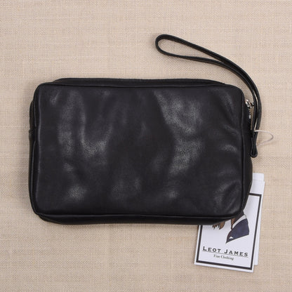 NOS Butterweich Leder Reiseetui/Pouch ca. 20cm - Schwarz
