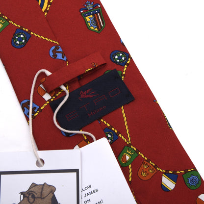 Etro Milano Seide Krawatte Made in Italy - Rot Nautical Wappen