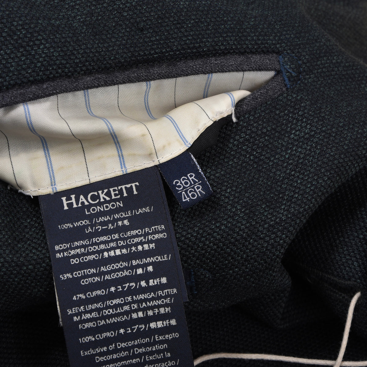 Hackett London 100% Wool 1/4 Lined Jacket Size 46 / 36 - Dark Green