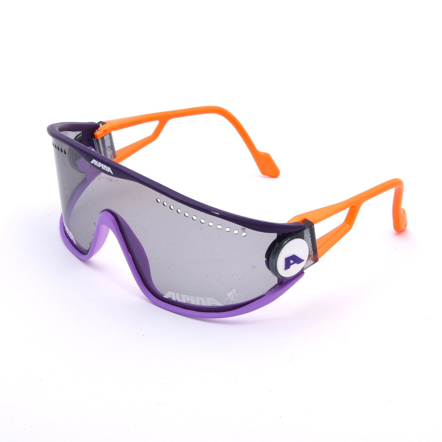 Vintage Alpina Superbike S Shield Radsport-Sonnenbrille Made in West Germany - Lila/Orange