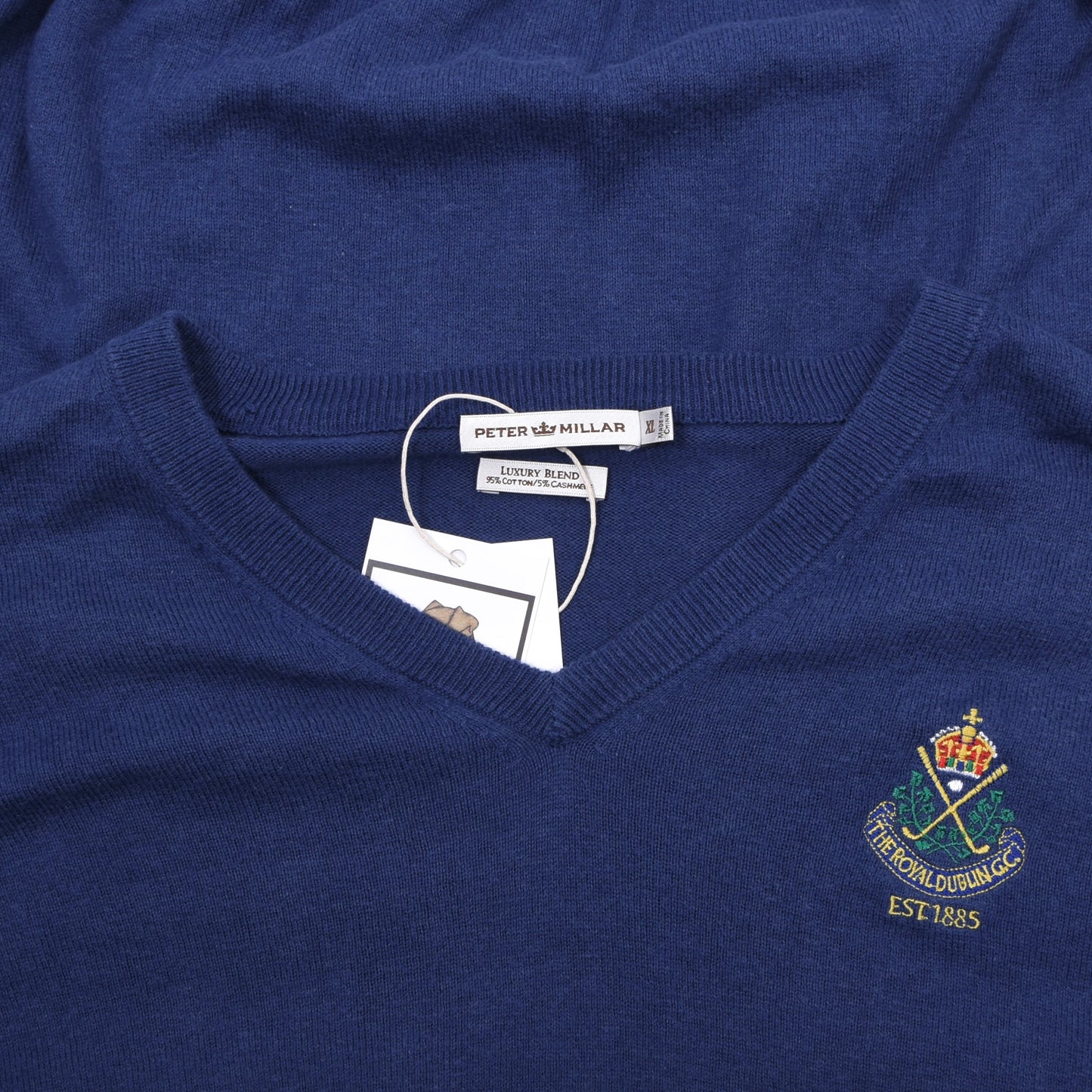 Peter Millar für The Royal Dublin GC Baumwoll-/Kaschmirpullover Größe XL Brust 63cm – Blau
