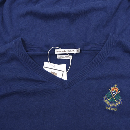 Peter Millar für The Royal Dublin GC Baumwoll-/Kaschmirpullover Größe XL Brust 63cm – Blau