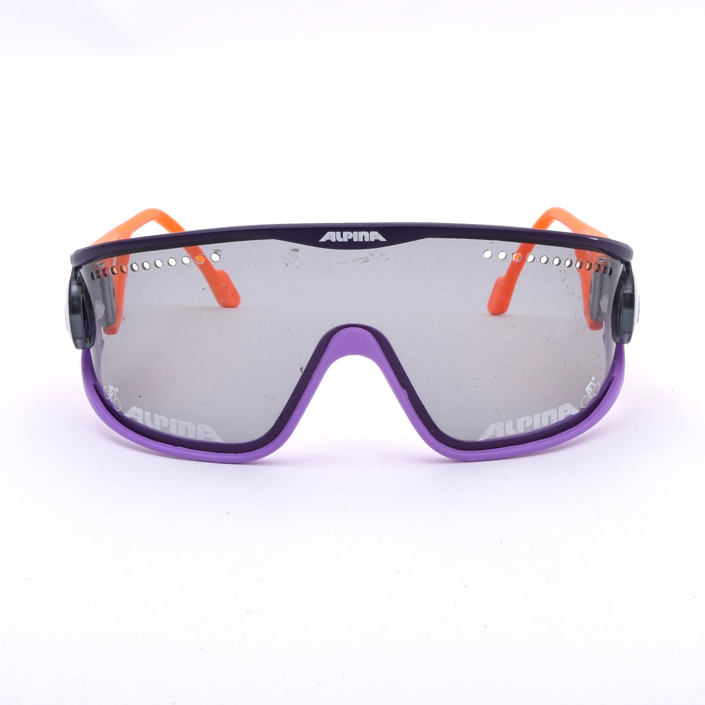 Vintage Alpina Superbike S Shield Radsport-Sonnenbrille Made in West Germany - Lila/Orange