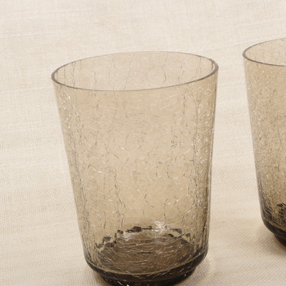 Vintage Mid-Century Eiswürfelbehälter aus Rauchglas mit Craquelé-Optik und 3 Gläsern
