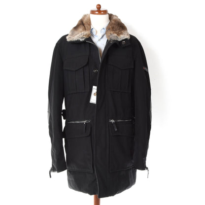 Peuterey Down Parka Feat. Removable Fur Collar Size XL Chest ca. 63.5cm - Black