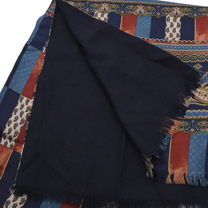 Double-Sided Silk/Wool Scarf ca. 158cm - Navy