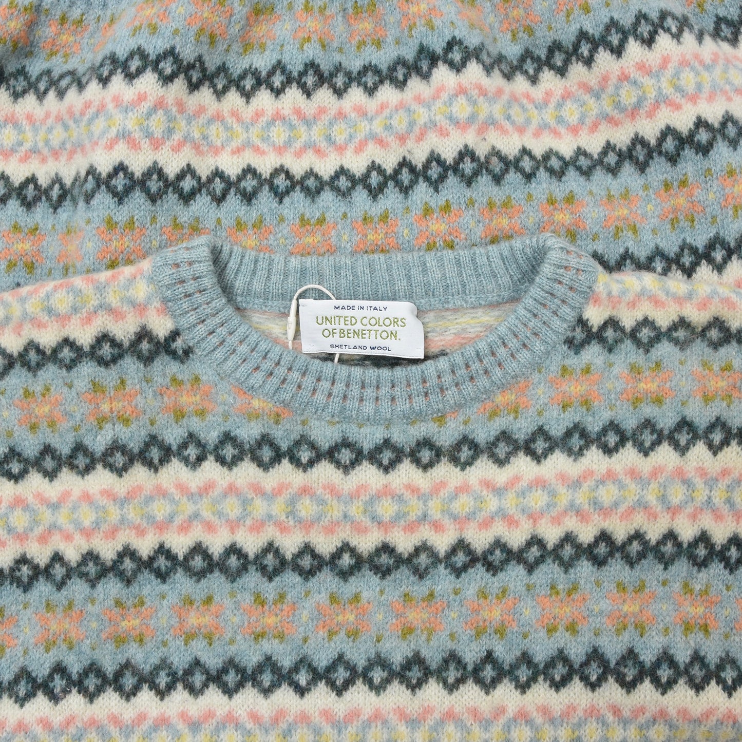 Benetton Shetland Wool Sweater Size XL Chest ca. 55.5cm - Fair Isle