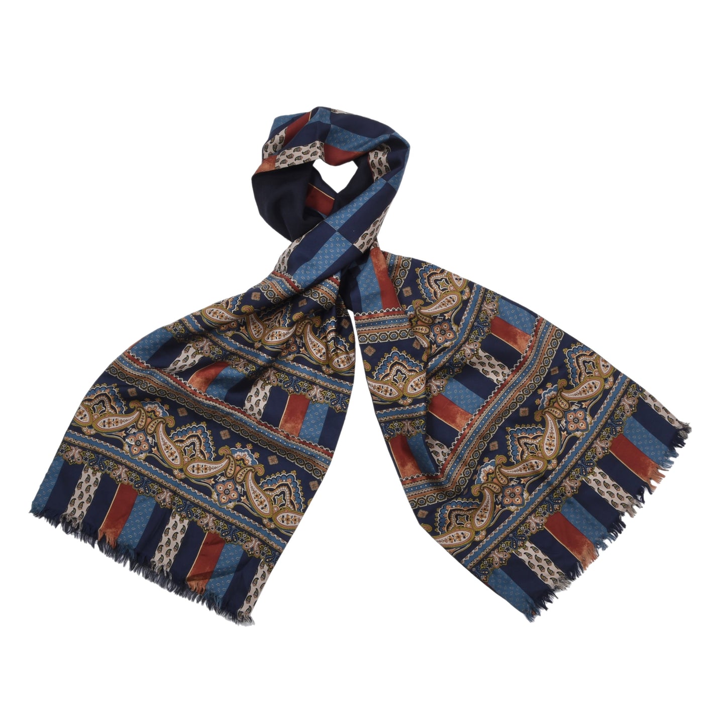 Double-Sided Silk/Wool Scarf ca. 158cm - Navy