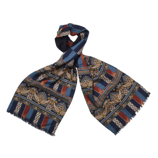 Double-Sided Silk/Wool Scarf ca. 158cm - Navy