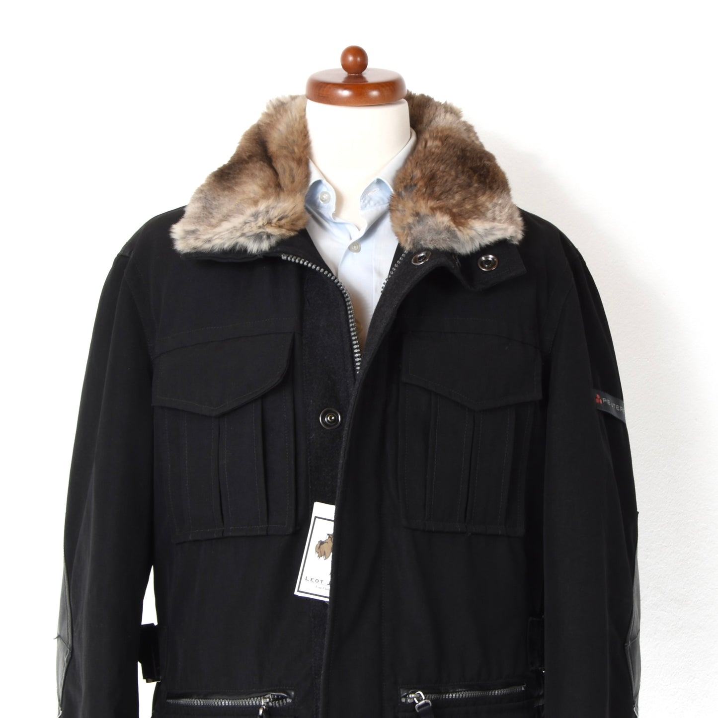 Peuterey Down Parka Feat. Removable Fur Collar Size XL Chest ca. 63.5cm - Black