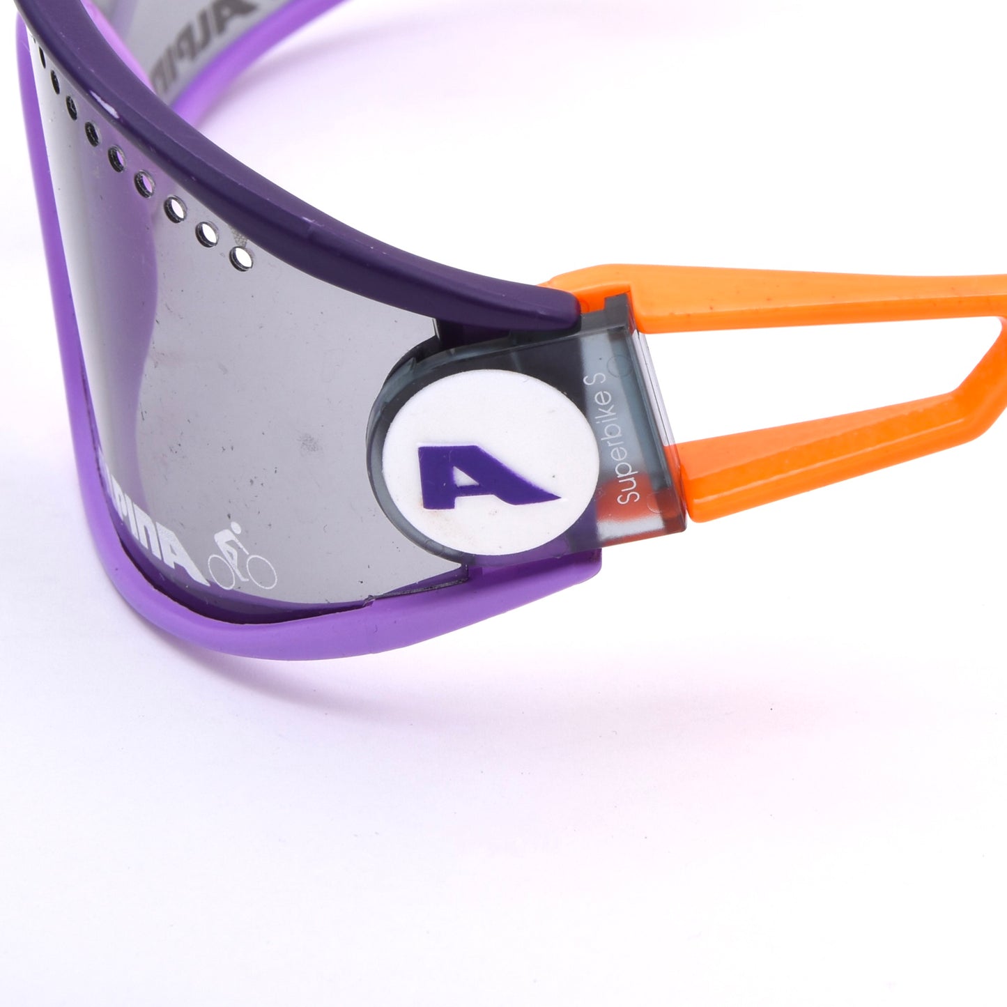 Vintage Alpina Superbike S Shield Radsport-Sonnenbrille Made in West Germany - Lila/Orange