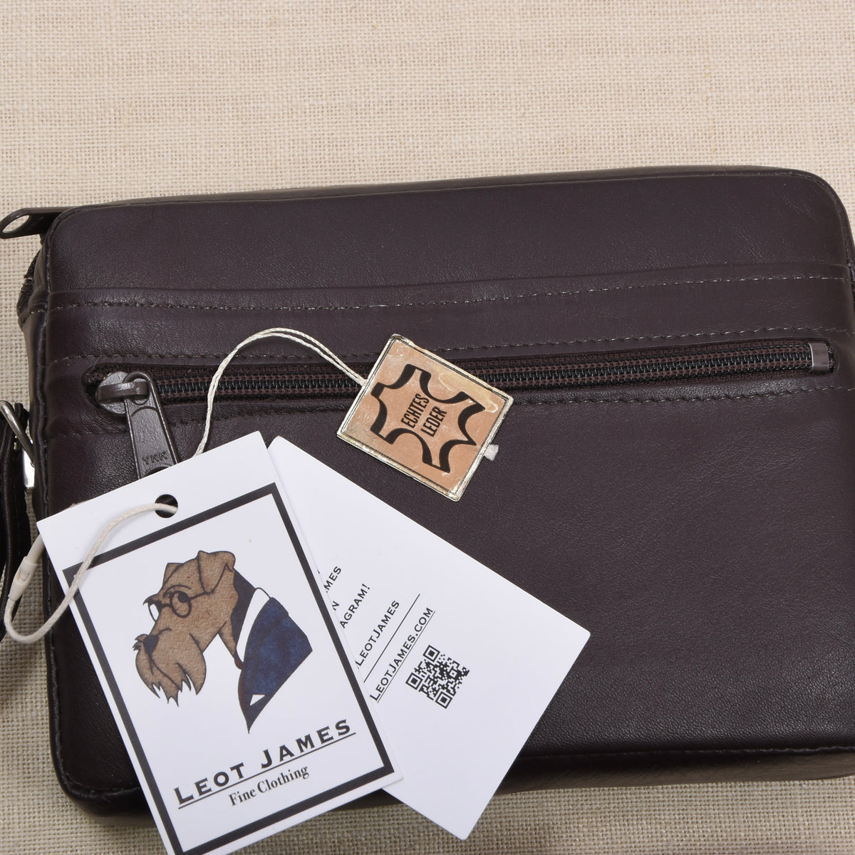 NOS Set of 2 Leather Travel Pouches ca. 20cm - Brown/Burgundy