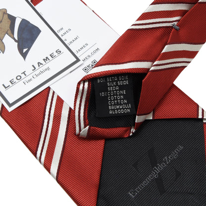 Ermenegildo Zegna Silk-Cotton Tie ca. 152cm/9.5cm - Red-Orange Stripes