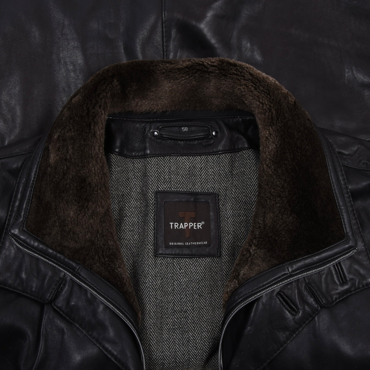 Trapper Lamb Nappa Leather Jacket Size 58 - Black