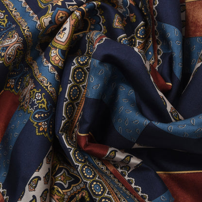 Double-Sided Silk/Wool Scarf ca. 158cm - Navy