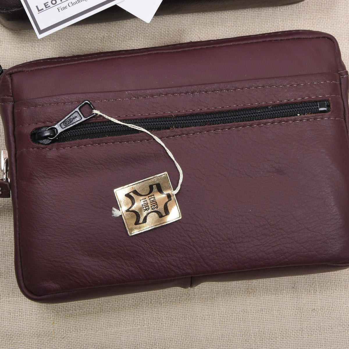 NOS Set of 2 Leather Travel Pouches ca. 20cm - Brown/Burgundy