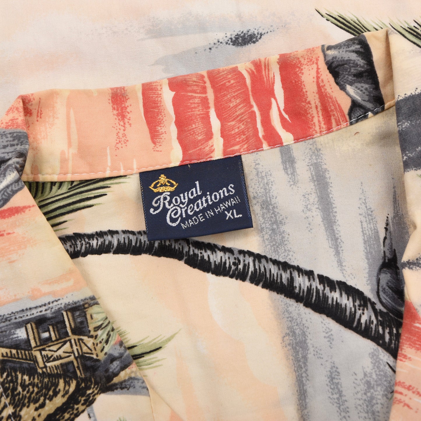 Royal Creations Aloha Shirt Size XL ca. 64cm Made in Hawaii - Palm Print