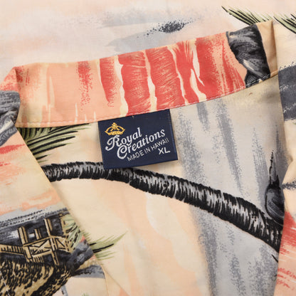 Royal Creations Aloha Shirt Size XL ca. 64cm Made in Hawaii - Palm Print